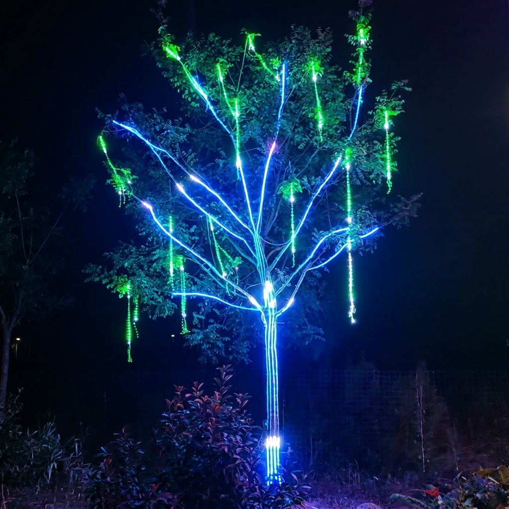 Outdoor RGB LED tree lighting strip installation 7