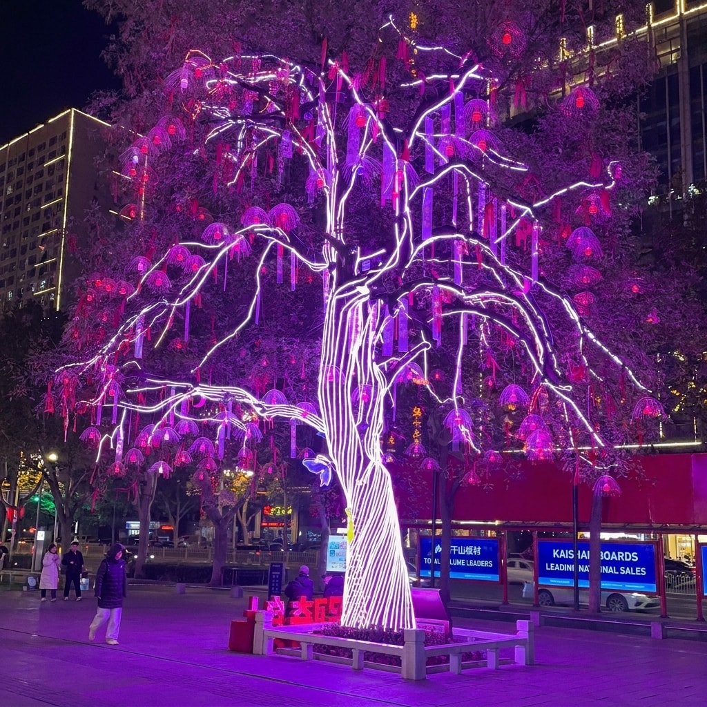 Outdoor RGB LED tree lighting strip installation 8