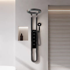 Luxury Ceiling Rainfall Shower System with LED Ambient Light & Digital Display, Copper Bathroom Shower Set with Booster Waterfall Spray Panel