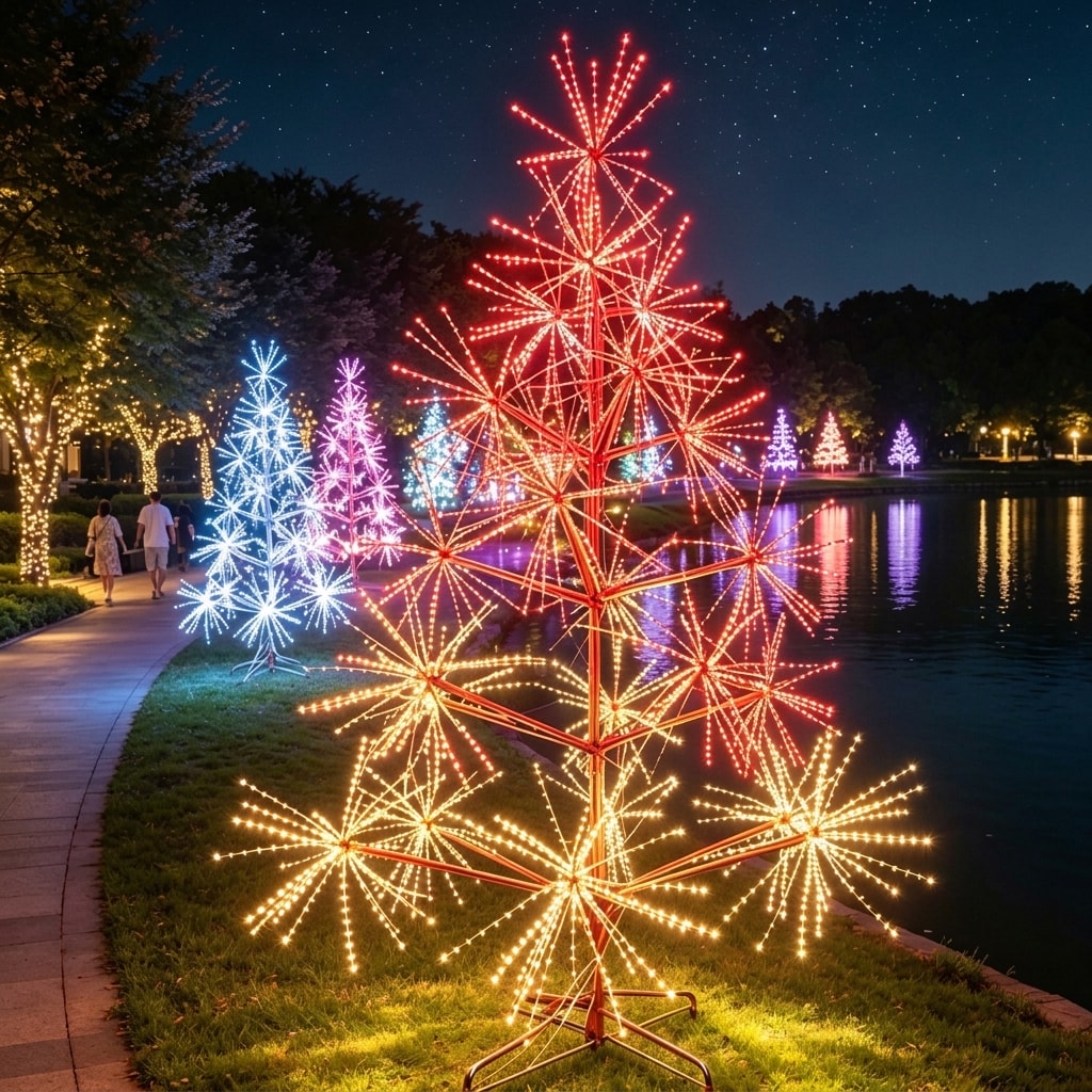 Freestanding LED Christmas and firework tree outdoor display