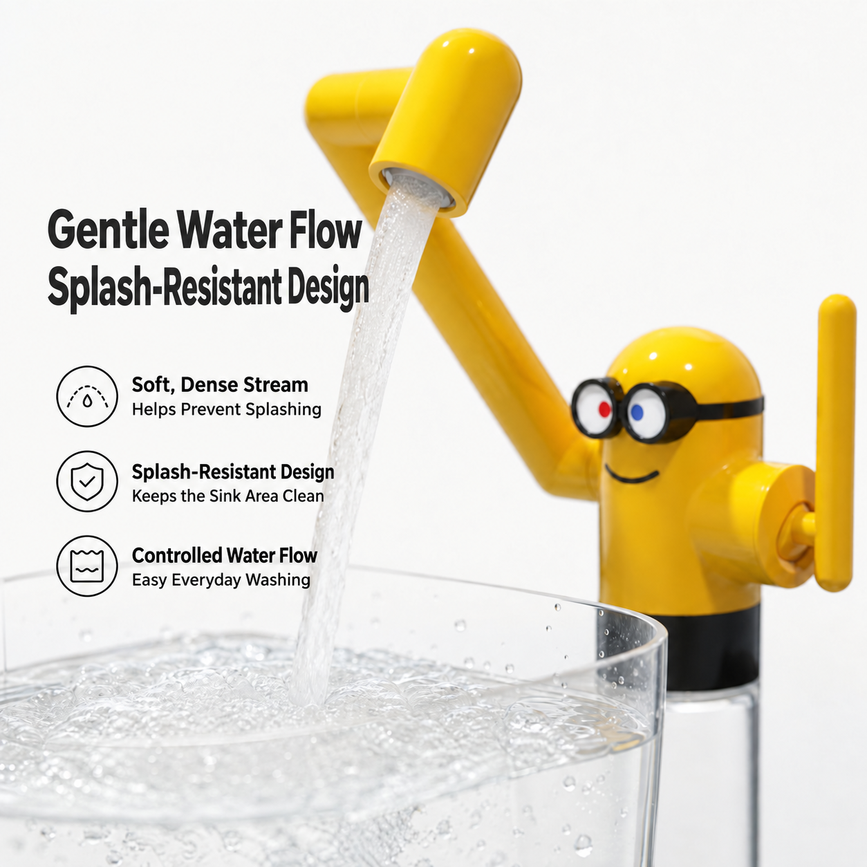 VLEEE playful character bathroom faucet with gentle splash-resistant water flow