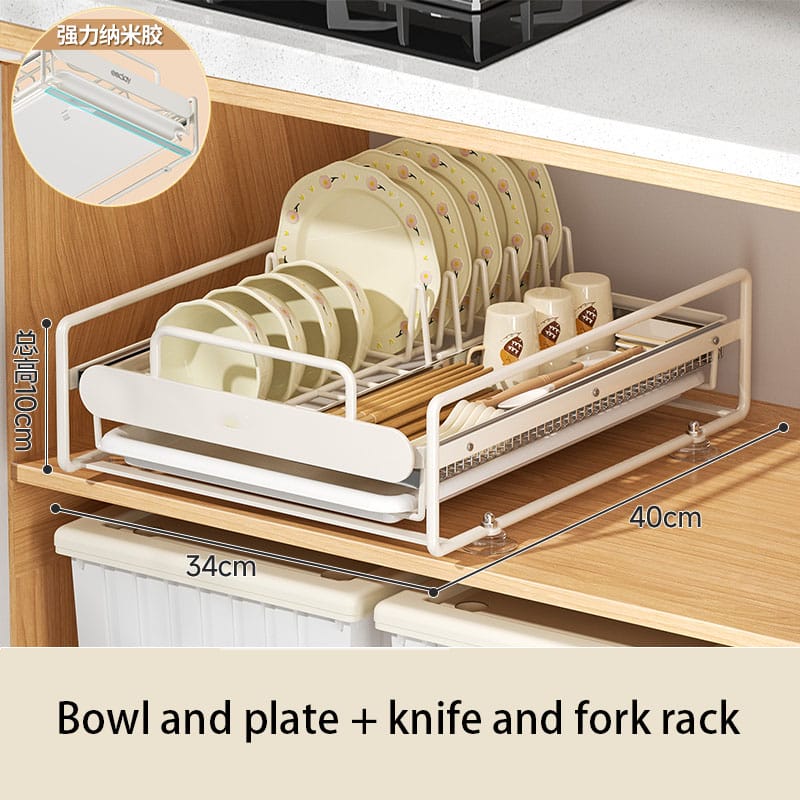 Pull-Out Kitchen Dish Rack Organizer – Cabinet Drawer Basket for Bowls, Plates, Utensils & Drying Storage