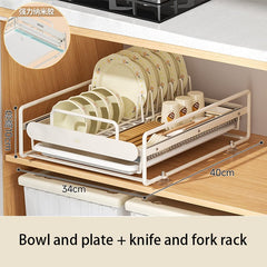 Pull-Out Kitchen Dish Rack Organizer – Cabinet Drawer Basket for Bowls, Plates, Utensils & Drying Storage