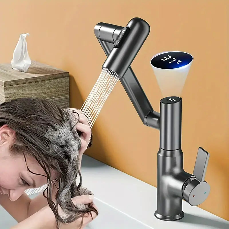 XYlivingstore Rotatable Single-Hole Faucet with Temperature Display & Pull-Out Sprayer