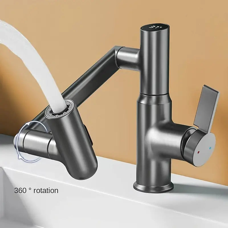 XYlivingstore Rotatable Single-Hole Faucet with Temperature Display & Pull-Out Sprayer