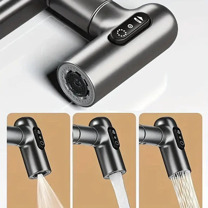 XYlivingstore Rotatable Single-Hole Faucet with Temperature Display & Pull-Out Sprayer
