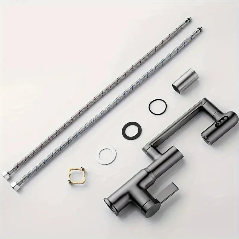 XYlivingstore Rotatable Single-Hole Faucet with Temperature Display & Pull-Out Sprayer