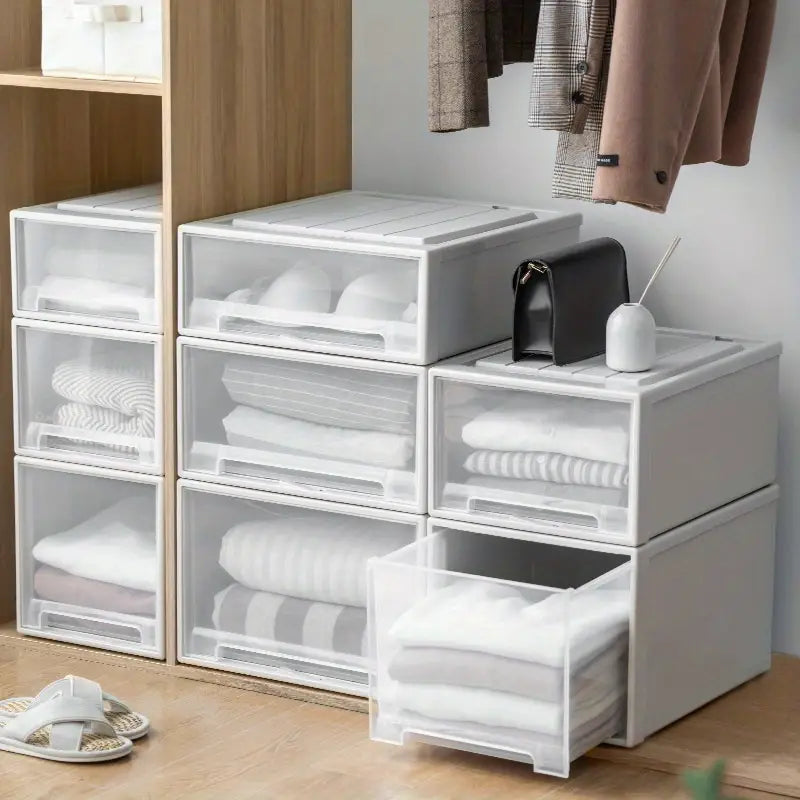 Stackable Quilt Storage Drawer Transparent Wardrobe Organizer Household Closet Storage Box Home Plastic Desktop Sundries Boxes