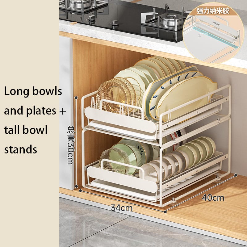 Pull-Out Kitchen Dish Rack Organizer – Cabinet Drawer Basket for Bowls, Plates, Utensils & Drying Storage